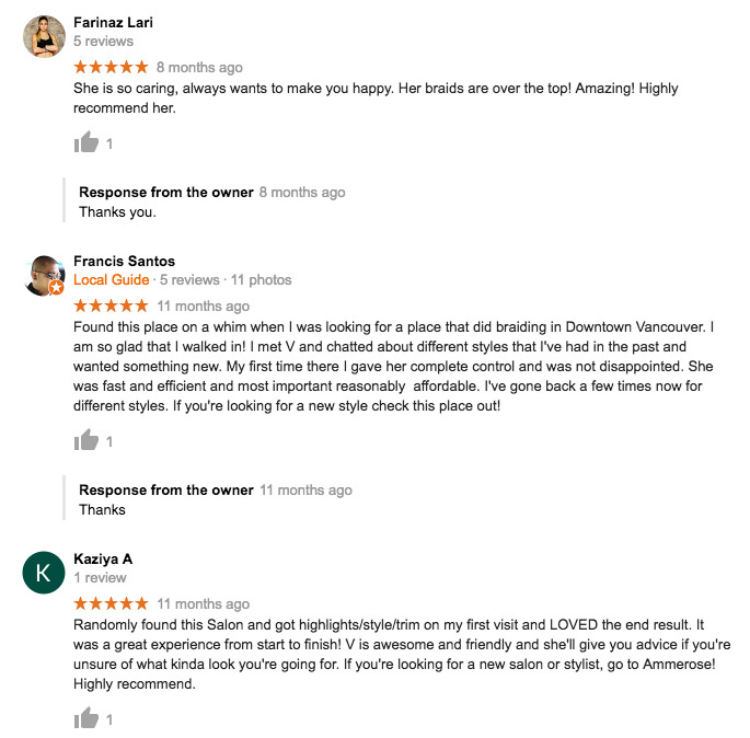 Thank-you Vancouver For Making Us One of the Top Rated Hair Salon - Testimonials and Reviews Thank-you Vancouver For Making Us One of the Top Rated Hair Salon - Testimonials and Reviews