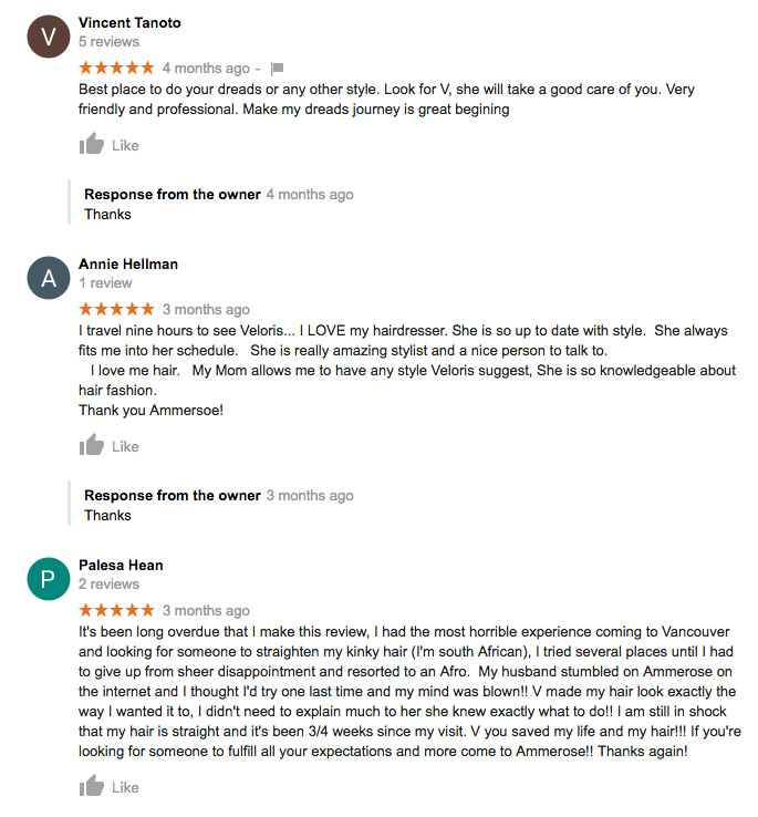 Thank-you Vancouver For Making Us One of the Top Rated Hair Salon -  Testimonials and Reviews